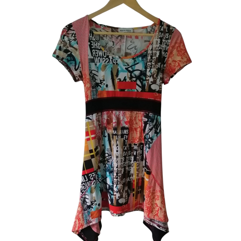 Blue and Pink Asymmetrical Graphic Tunic